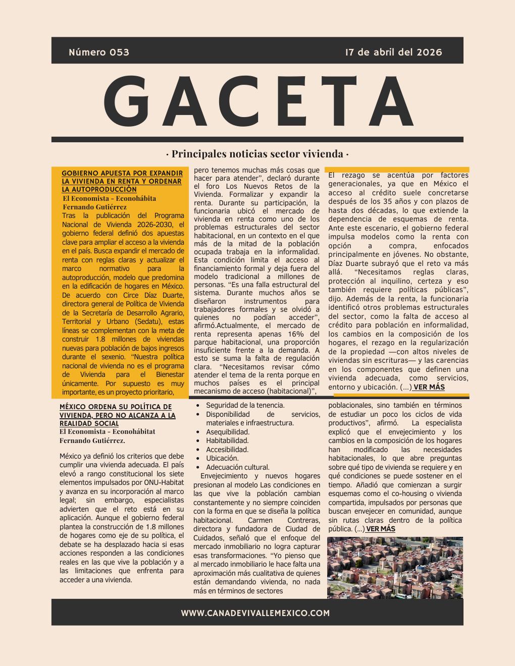 Gaceta CANADEVI No. 53, 13 — 17 abril 2026