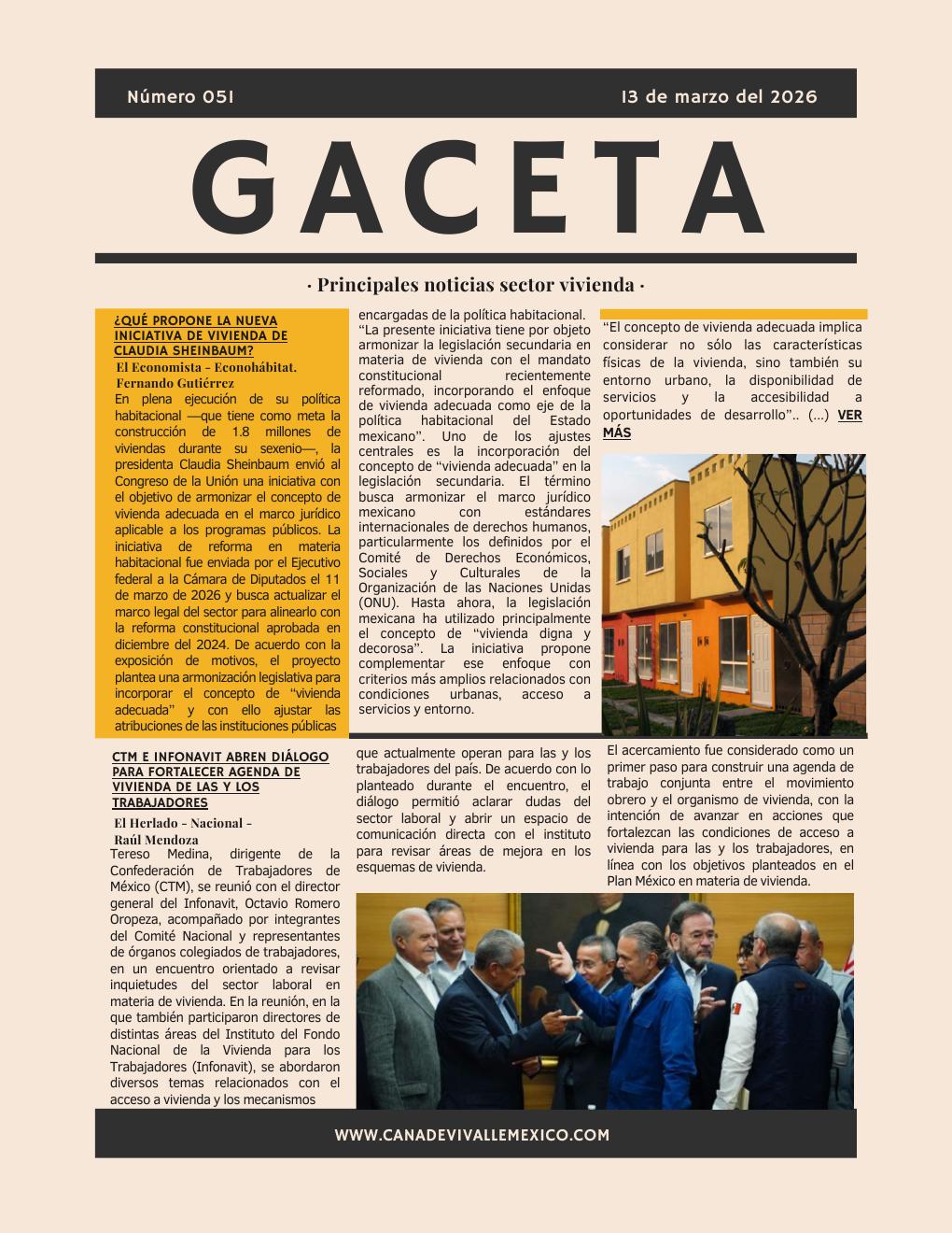 Gaceta CANADEVI No. 51, 09 — 13 marzo 2026