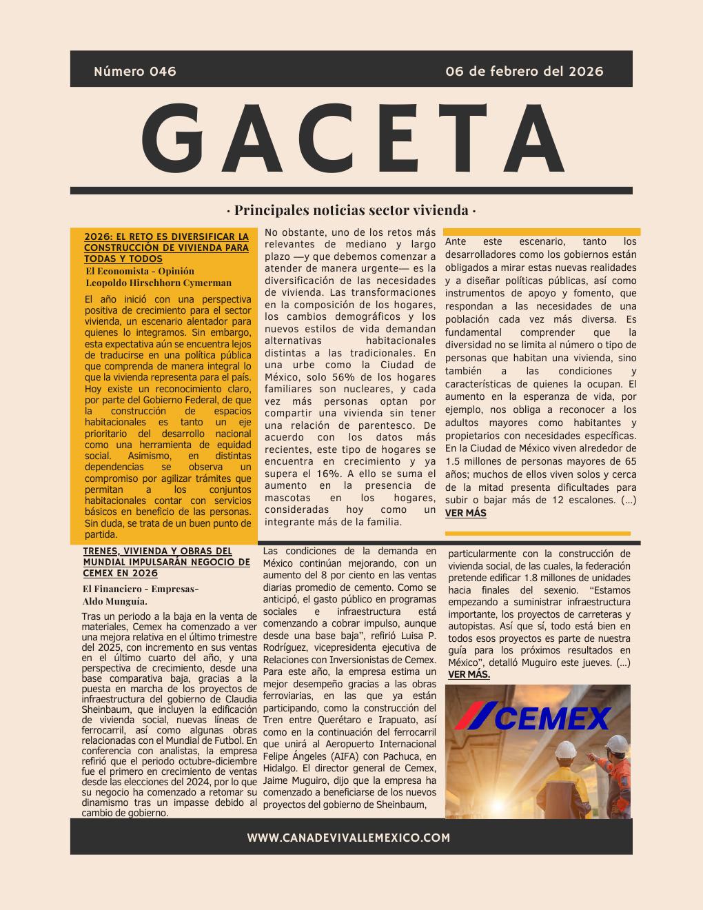 Gaceta CANADEVI No. 46, 02 — 06 febrero 2026
