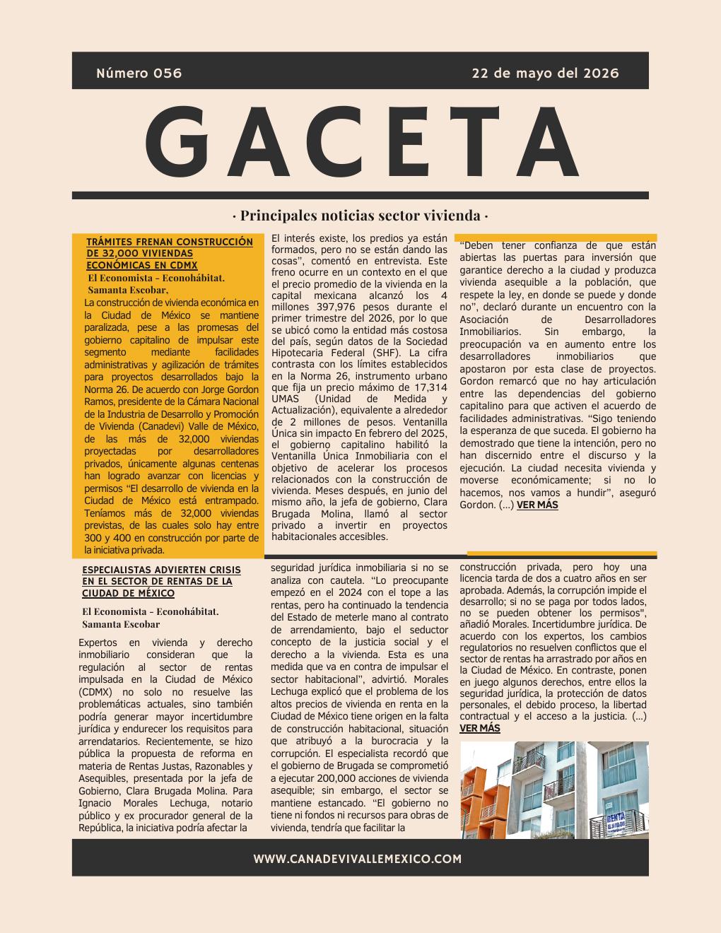 Gaceta CANADEVI No. 56, 18 — 22 mayo 2026