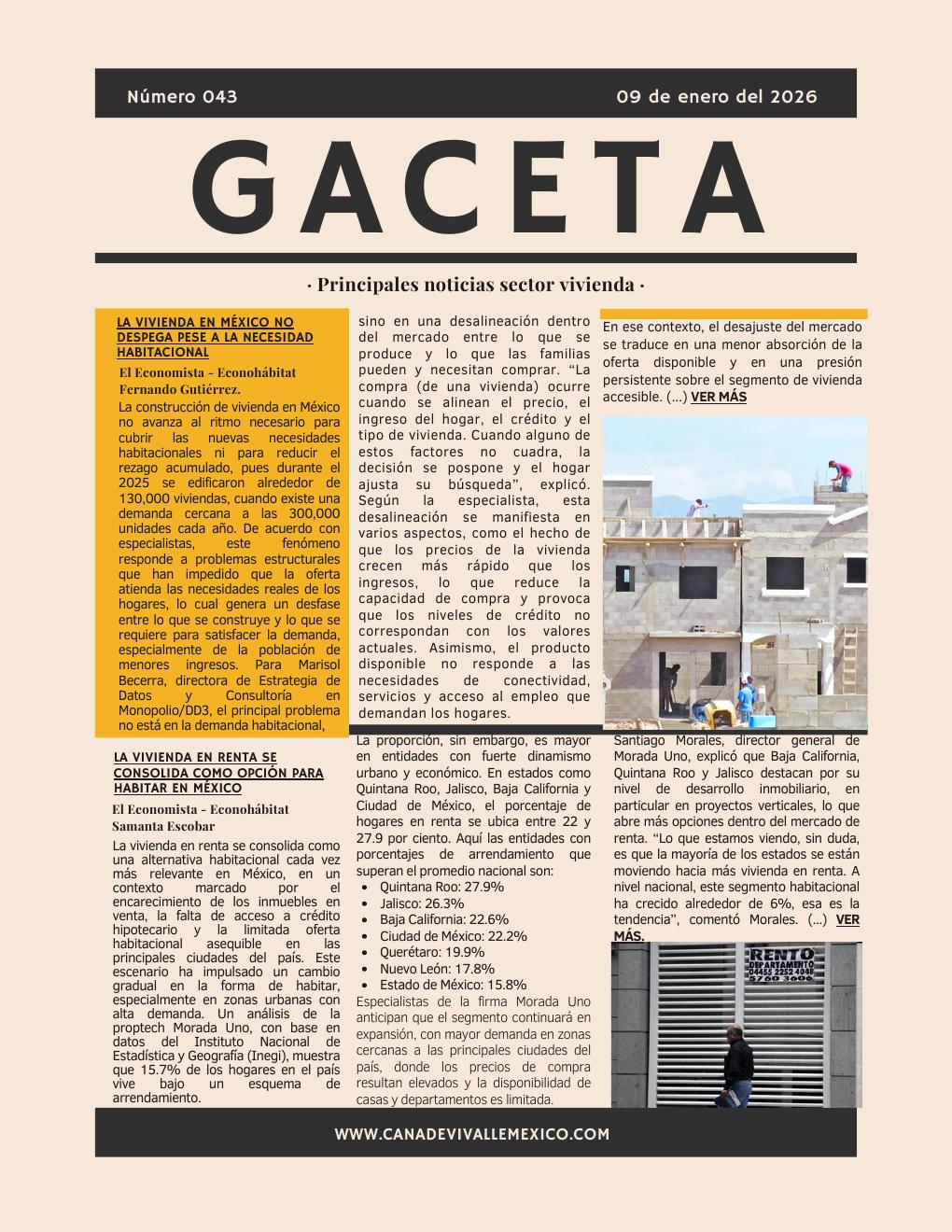 Gaceta CANADEVI No. 43, 05 — 09 enero 2026