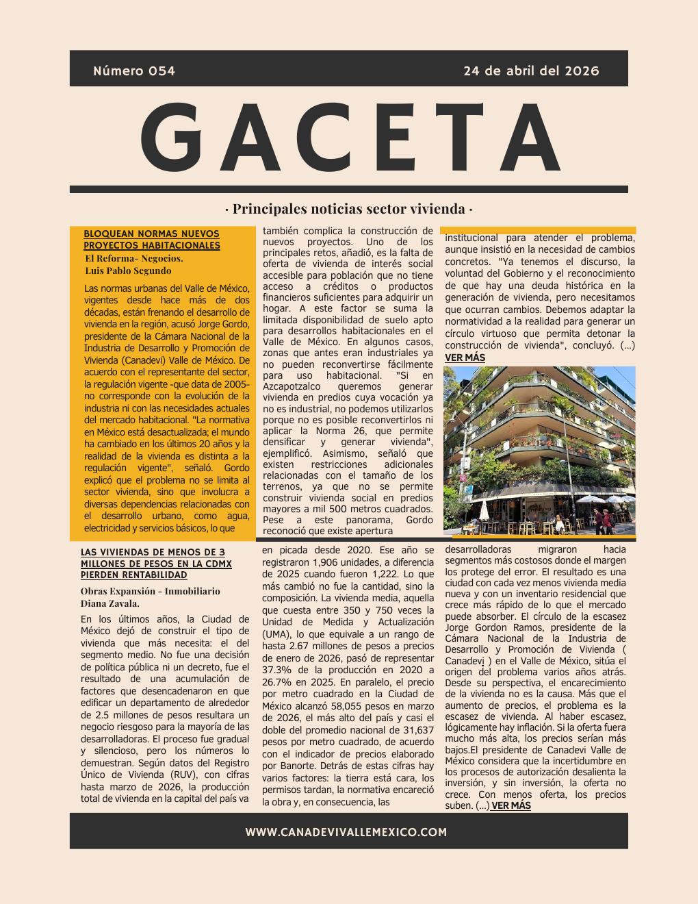 Gaceta CANADEVI No. 54, 20 — 24 abril 2026