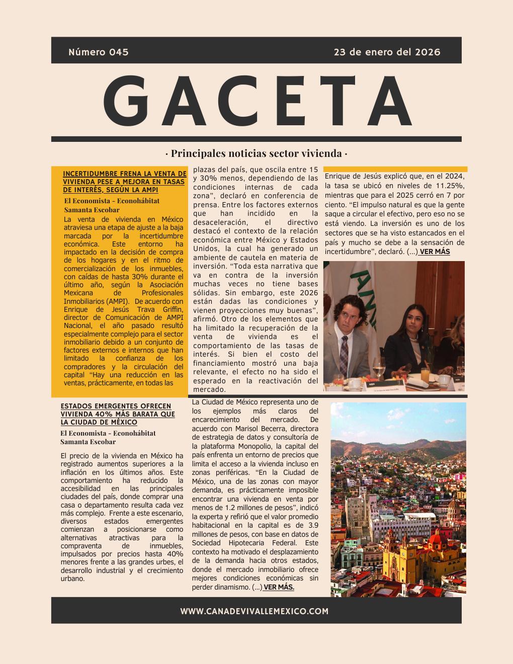 Gaceta CANADEVI No. 45, 19 — 23 enero 2026
