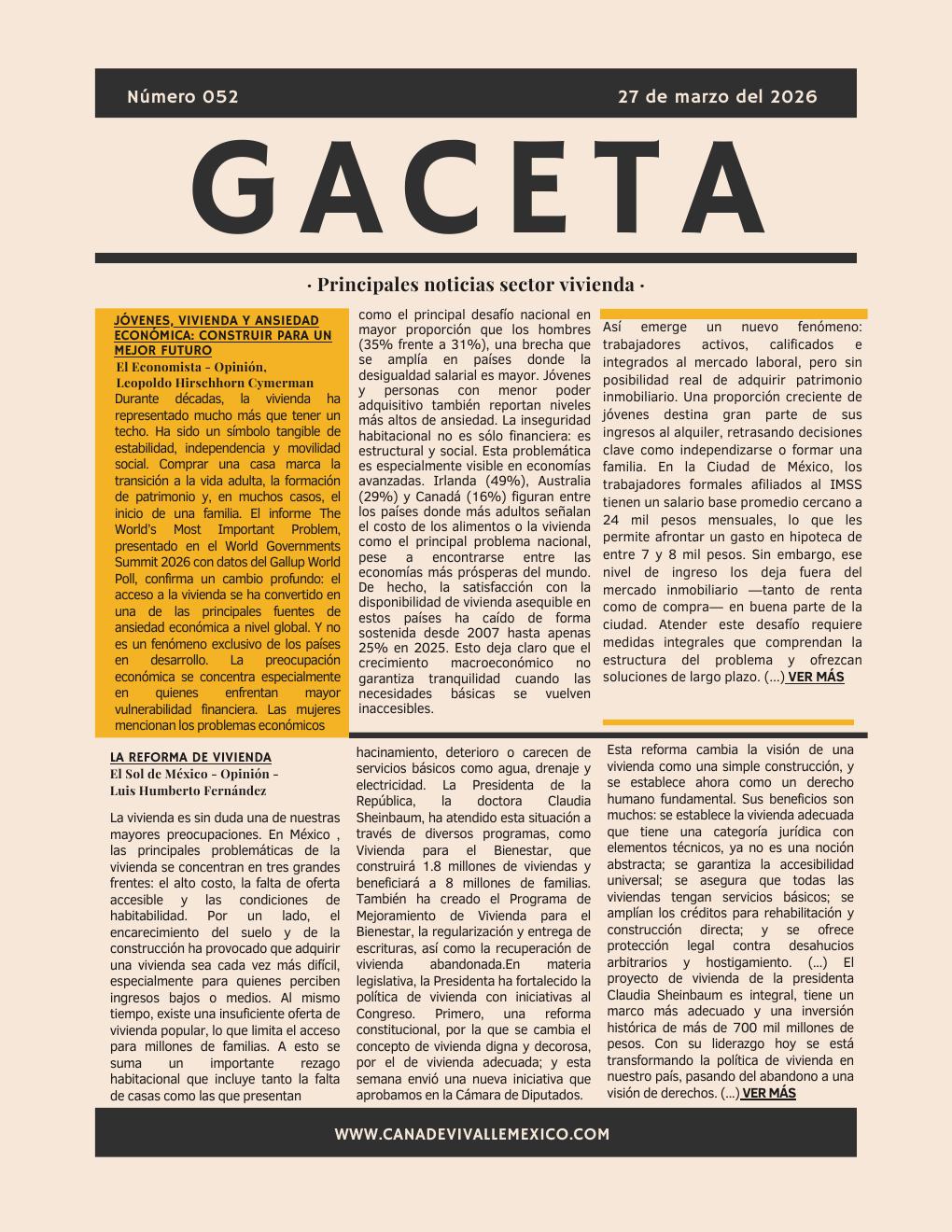 Gaceta CANADEVI No. 52, 23 — 27 marzo 2026