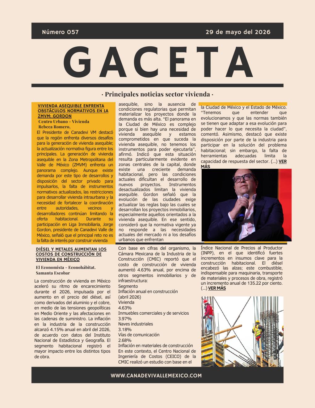 Gaceta CANADEVI No. 57, 25 — 29 mayo 2026