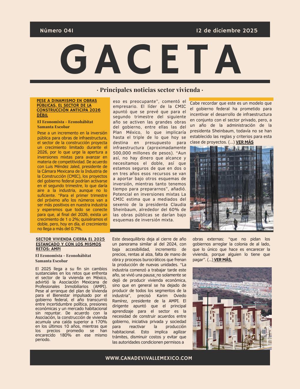 Gaceta CANADEVI No. 41, 08 — 12 diciembre 2025